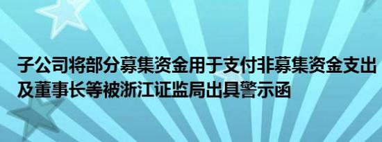 子公司将部分募集资金用于支付非募集资金支出，迦南科技及董事长等被浙江证监局出具警示函