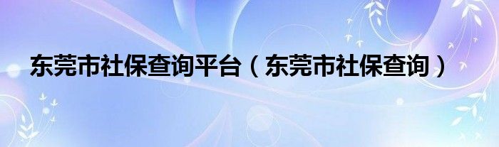 东莞市社保查询平台（东莞市社保查询）