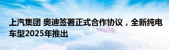 上汽集团 奥迪签署正式合作协议，全新纯电车型2025年推出