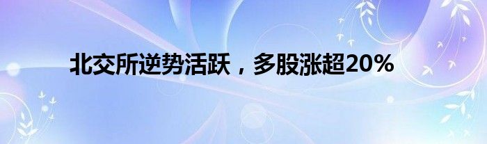 北交所逆势活跃，多股涨超20%