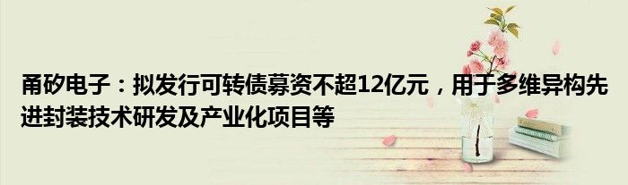 甬矽电子：拟发行可转债募资不超12亿元，用于多维异构先进封装技术研发及产业化项目等