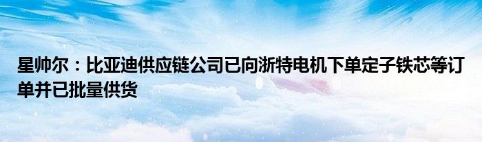 星帅尔：比亚迪供应链公司已向浙特电机下单定子铁芯等订单并已批量供货