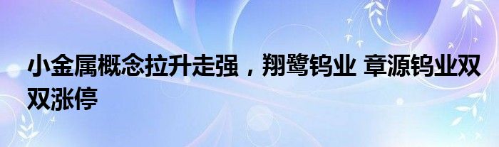 小金属概念拉升走强，翔鹭钨业 章源钨业双双涨停