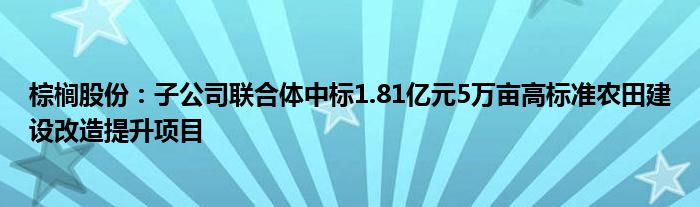 棕榈股份：子公司联合体中标1.81亿元5万亩高标准农田建设改造提升项目