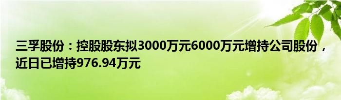 三孚股份：控股股东拟3000万元6000万元增持公司股份，近日已增持976.94万元