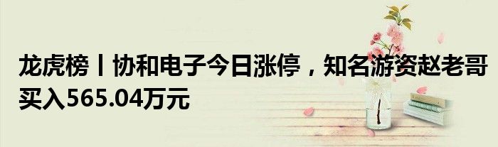 龙虎榜丨协和电子今日涨停，知名游资赵老哥买入565.04万元