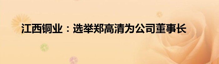 江西铜业：选举郑高清为公司董事长