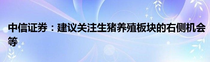 中信证券：建议关注生猪养殖板块的右侧机会等