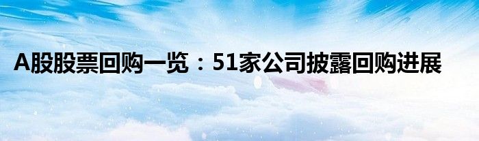 A股股票回购一览：51家公司披露回购进展