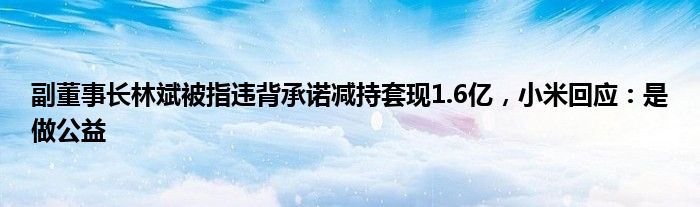 副董事长林斌被指违背承诺减持套现1.6亿，小米回应：是做公益