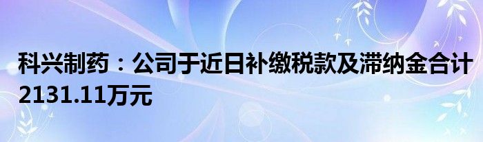 科兴制药：公司于近日补缴税款及滞纳金合计2131.11万元