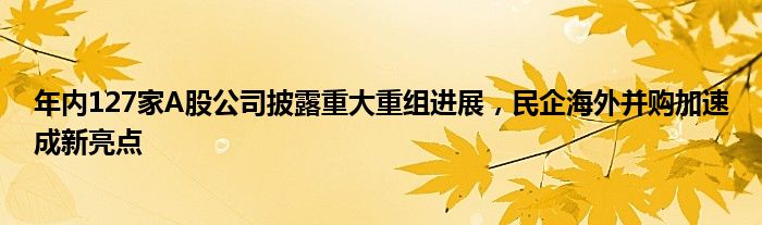 年内127家A股公司披露重大重组进展，民企海外并购加速成新亮点