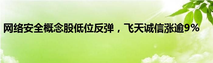 网络安全概念股低位反弹，飞天诚信涨逾9%