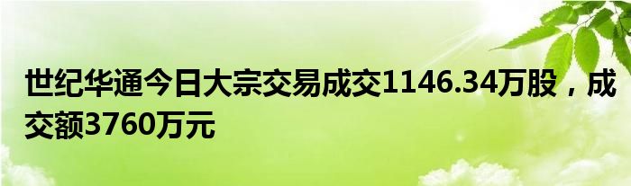 世纪华通今日大宗交易成交1146.34万股，成交额3760万元