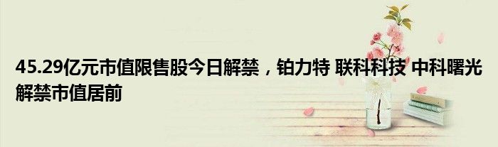 45.29亿元市值限售股今日解禁，铂力特 联科科技 中科曙光解禁市值居前