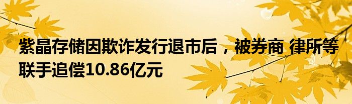 紫晶存储因欺诈发行退市后，被券商 律所等联手追偿10.86亿元