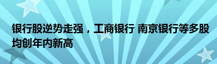 银行股逆势走强，工商银行 南京银行等多股均创年内新高