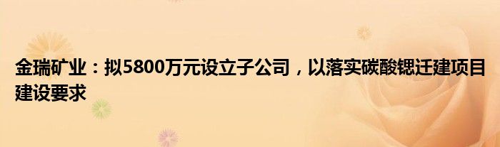 金瑞矿业：拟5800万元设立子公司，以落实碳酸锶迁建项目建设要求