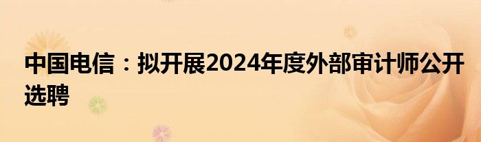 中国电信：拟开展2024年度外部审计师公开选聘