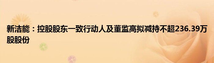 新洁能：控股股东一致行动人及董监高拟减持不超236.39万股股份