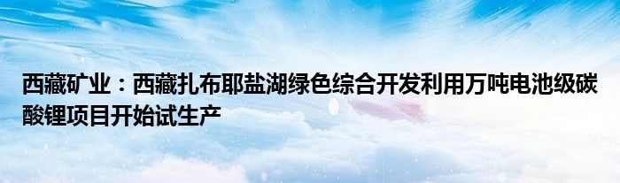 西藏矿业：西藏扎布耶盐湖绿色综合开发利用万吨电池级碳酸锂项目开始试生产