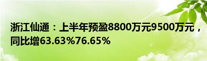 浙江仙通：上半年预盈8800万元9500万元，同比增63.63%76.65%