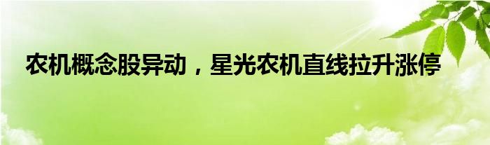 农机概念股异动，星光农机直线拉升涨停