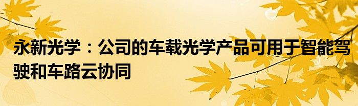 永新光学：公司的车载光学产品可用于智能驾驶和车路云协同