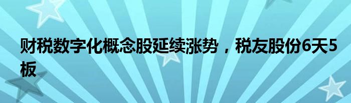 财税数字化概念股延续涨势，税友股份6天5板