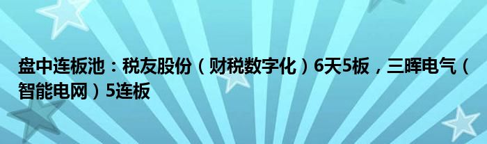 盘中连板池：税友股份（财税数字化）6天5板，三晖电气（智能电网）5连板