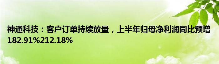 神通科技：客户订单持续放量，上半年归母净利润同比预增182.91%212.18%