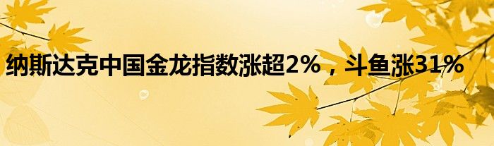 纳斯达克中国金龙指数涨超2%，斗鱼涨31%