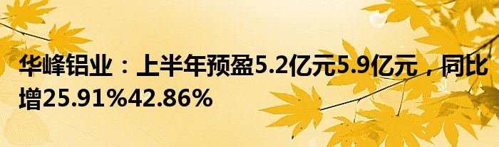 华峰铝业：上半年预盈5.2亿元5.9亿元，同比增25.91%42.86%