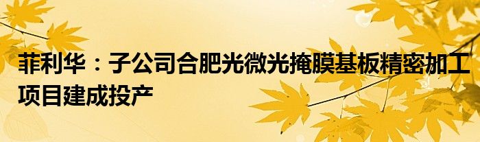 菲利华：子公司合肥光微光掩膜基板精密加工项目建成投产