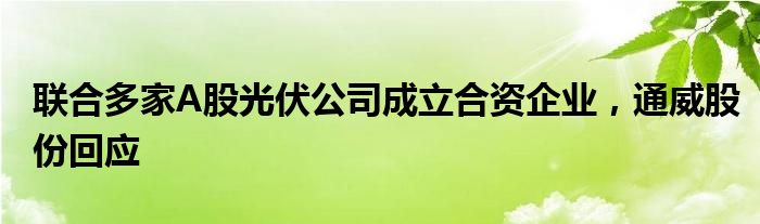 联合多家A股光伏公司成立合资企业，通威股份回应