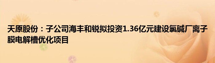 天原股份：子公司海丰和锐拟投资1.36亿元建设氯碱厂离子膜电解槽优化项目