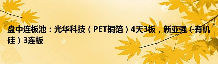 盘中连板池：光华科技（PET铜箔）4天3板，新亚强（有机硅）3连板