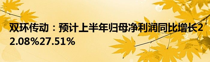 双环传动：预计上半年归母净利润同比增长22.08%27.51%