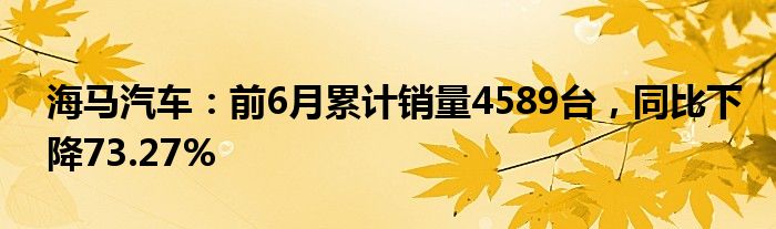 海马汽车：前6月累计销量4589台，同比下降73.27%