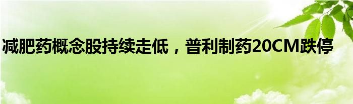 减肥药概念股持续走低，普利制药20CM跌停