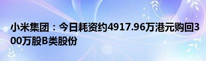 小米集团：今日耗资约4917.96万港元购回300万股B类股份