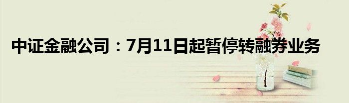 中证金融公司：7月11日起暂停转融券业务