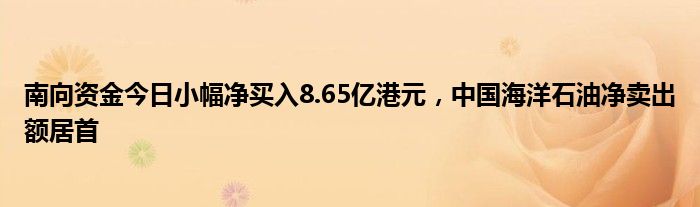 南向资金今日小幅净买入8.65亿港元，中国海洋石油净卖出额居首