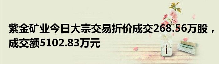 紫金矿业今日大宗交易折价成交268.56万股，成交额5102.83万元