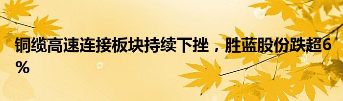 铜缆高速连接板块持续下挫，胜蓝股份跌超6%