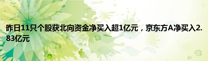 昨日11只个股获北向资金净买入超1亿元，京东方A净买入2.83亿元