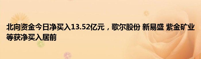 北向资金今日净买入13.52亿元，歌尔股份 新易盛 紫金矿业等获净买入居前