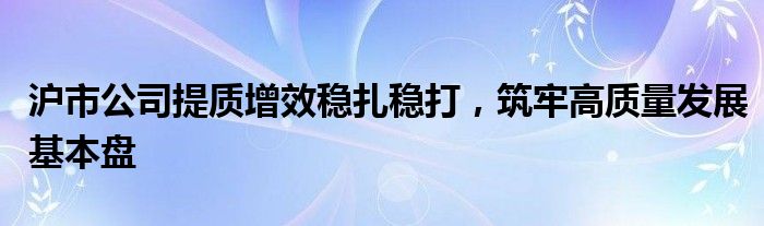 沪市公司提质增效稳扎稳打，筑牢高质量发展基本盘