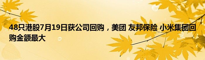 48只港股7月19日获公司回购，美团 友邦保险 小米集团回购金额最大