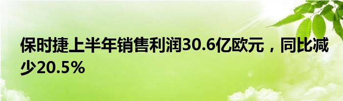 保时捷上半年销售利润30.6亿欧元，同比减少20.5%